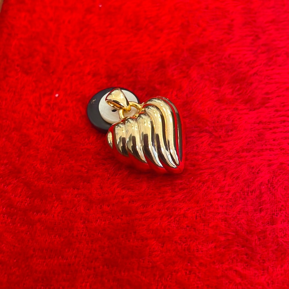 14K Fluted Puff Heart Pendant on Gold-Filled Necklace 1 inch big - Picture 5 of 7